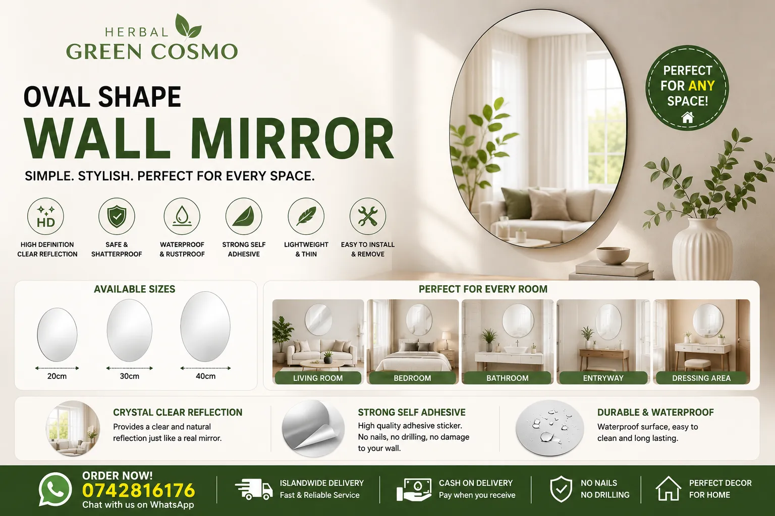 WALL MIRROR STICKER ROUND SHAPE